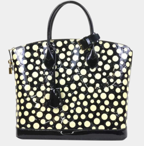 Louis Vuitton Black/White Patent Leather Kusama Infinity Dots Lockit MM Tote Bag